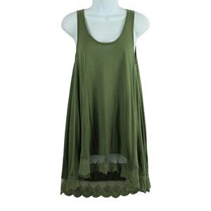 Chole K Women's  Green high/low tank top w/lace Women's Size XS